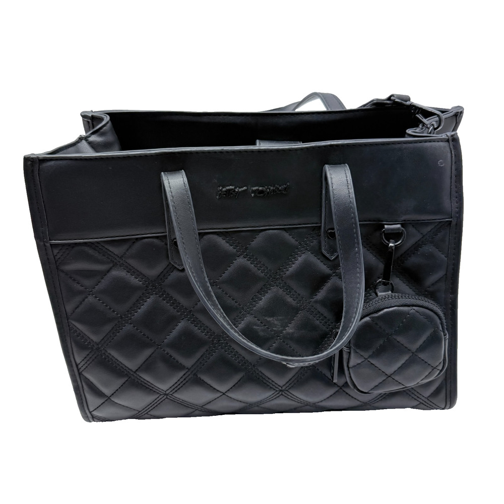 Betsey Johnson XOBecca Quilted Tote Bag Black Diamond Satchel with Pouch